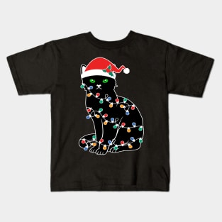 Black Cat Christmas Light Kids T-Shirt